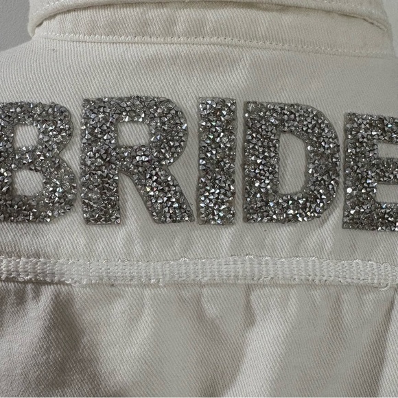 Event Blossom Bride White Denim Jacket Sz S/M Rhinestone Bridal Bachelorette - Picture 11 of 15